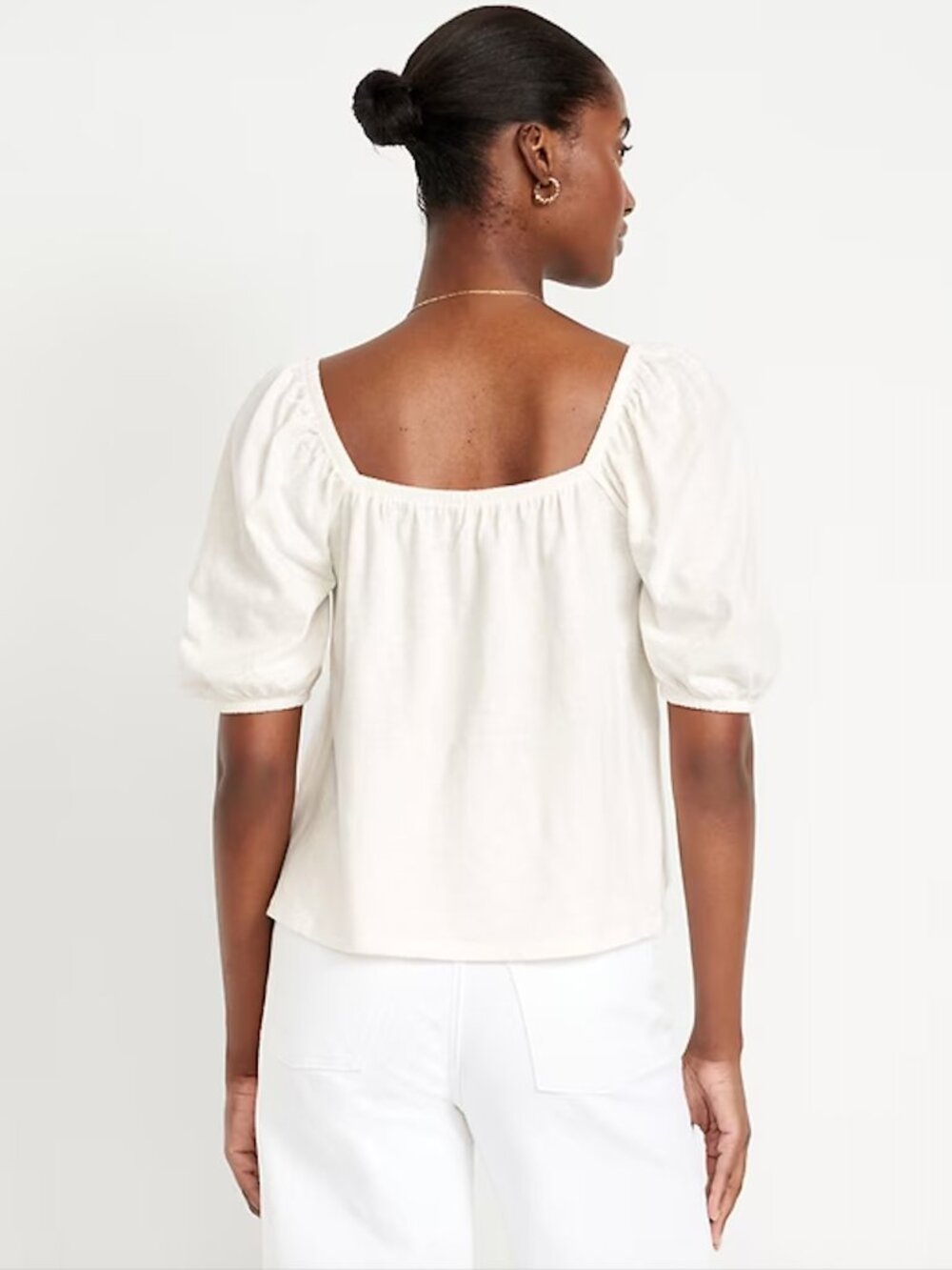 Old Navy Square-Neck Puff-Sleeve Top Size Small Color Sea Salt - Picture 2 of 8